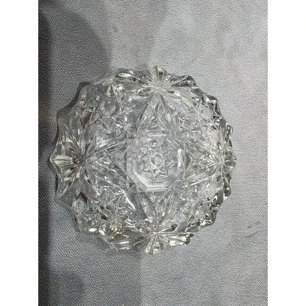Vintage Clear Pressed Glass Flower Frog and Bowl Set Starburst Pattern 2 Piece